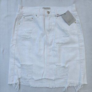 New with tag, White distressed denim skirt